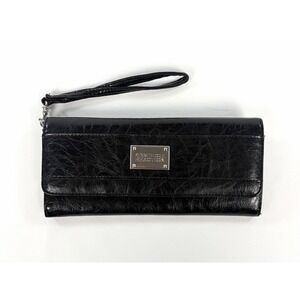 Kenneth Cole Reaction Black Faux Leather Clutch Wallet Wristlet Zip Pocket